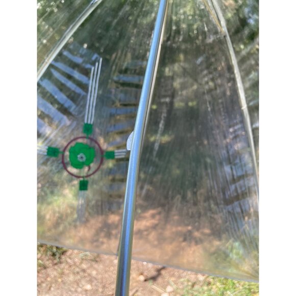 Vintage 1960s Clear Vinyl Bubble Umbrella Green Flowers & Handle - Picture 10 of 16